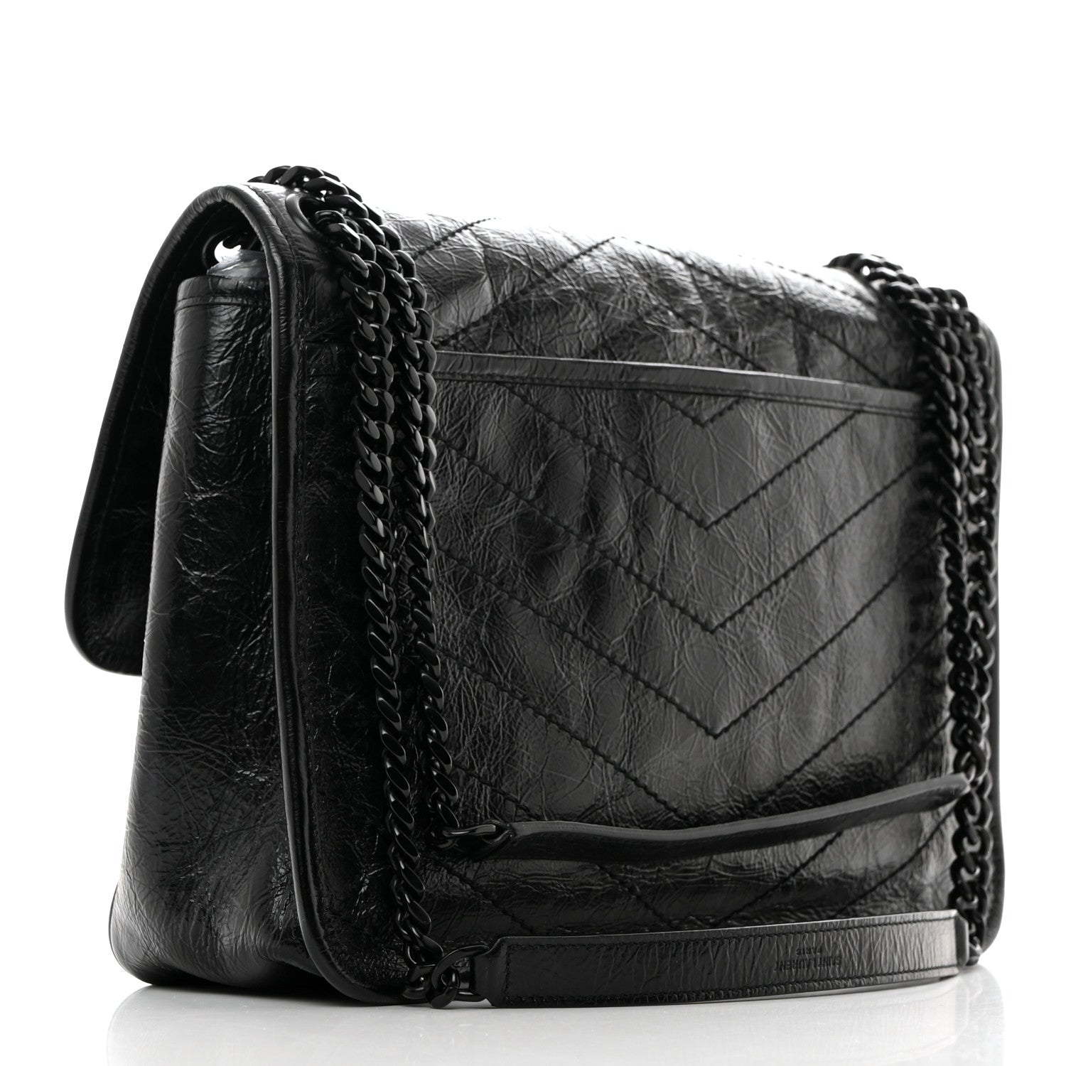 Saint Laurent Crinkled Calfskin Matelasse Monogram Medium Niki Chain Satchel Black 3 of 10