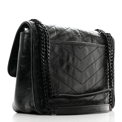 Saint Laurent Crinkled Calfskin Matelasse Monogram Medium Niki Chain Satchel Black 3 of 10
