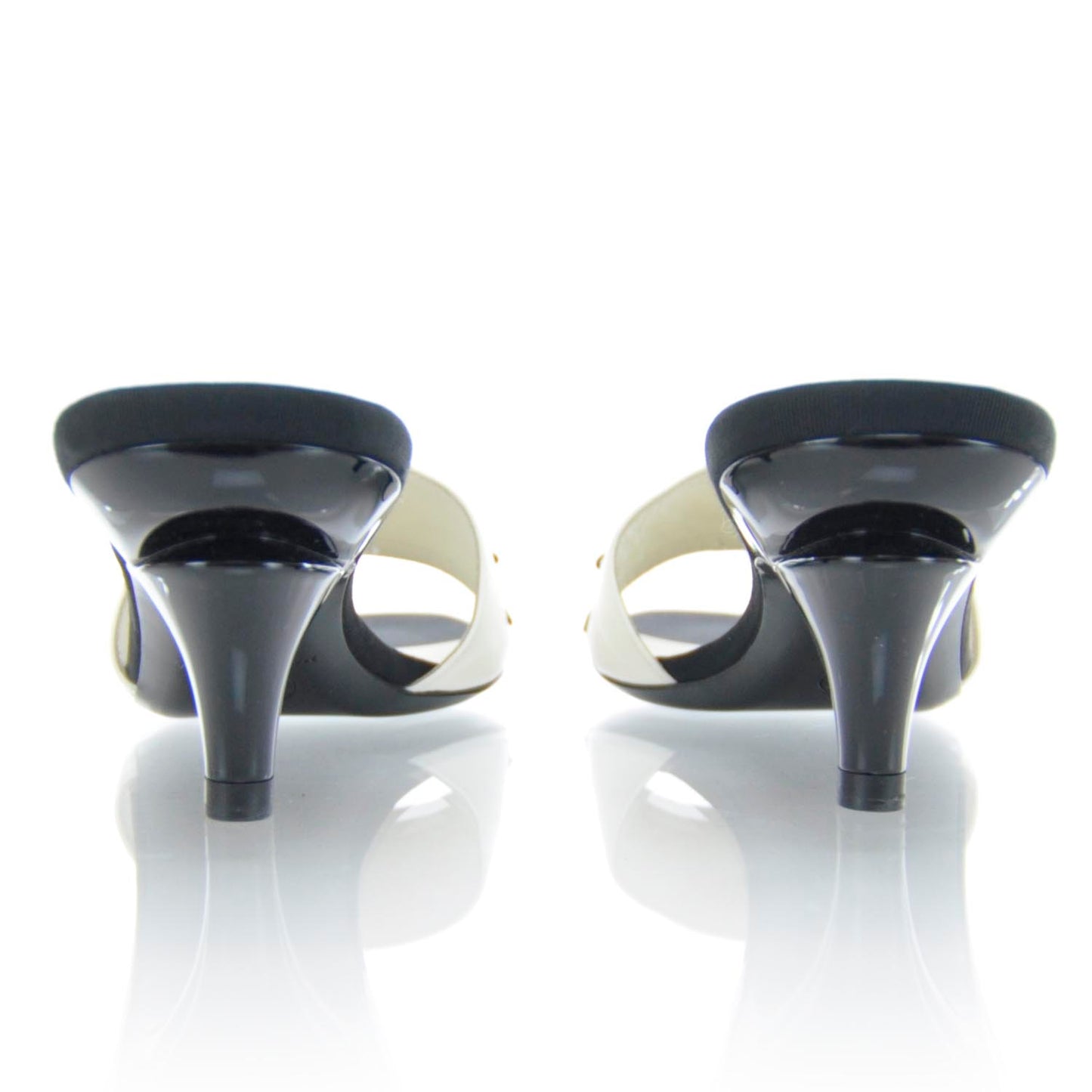 Leather CC Bow Mules 36 Black and White