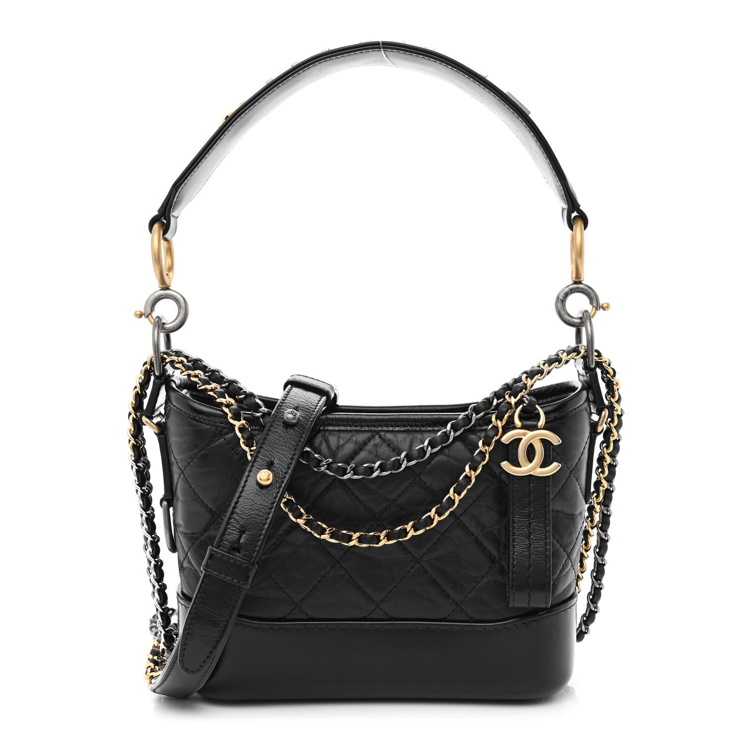 Chanel Aged Calfskin Quilted Small Gabrielle Logo Hobo Black 1 of 9