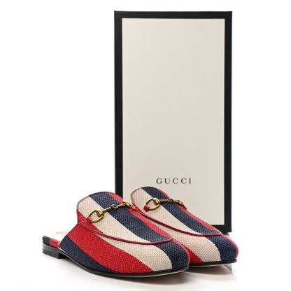 Gucci Canvas Sylvie Stripe Womens Princetown Slippers 38.5 Mystic White Hibiscus Red Maritime 11 of 11