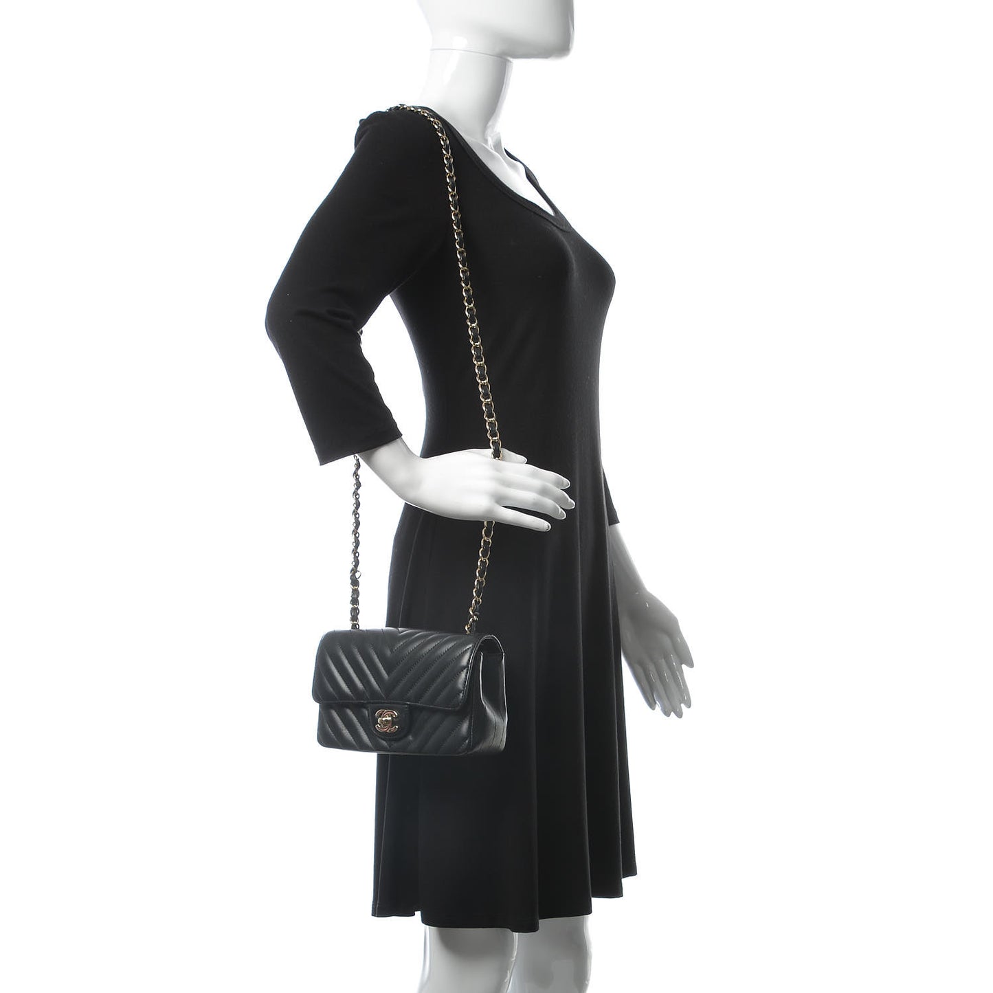 Lambskin Chevron Quilted Mini Rectangular Flap Black