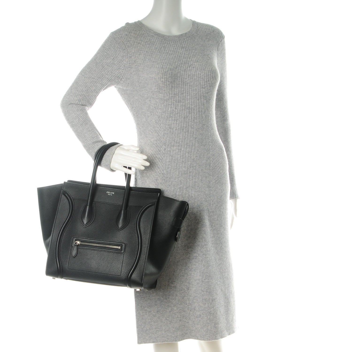 Celine Drummed Calfskin Mini Luggage Black 2 of 8