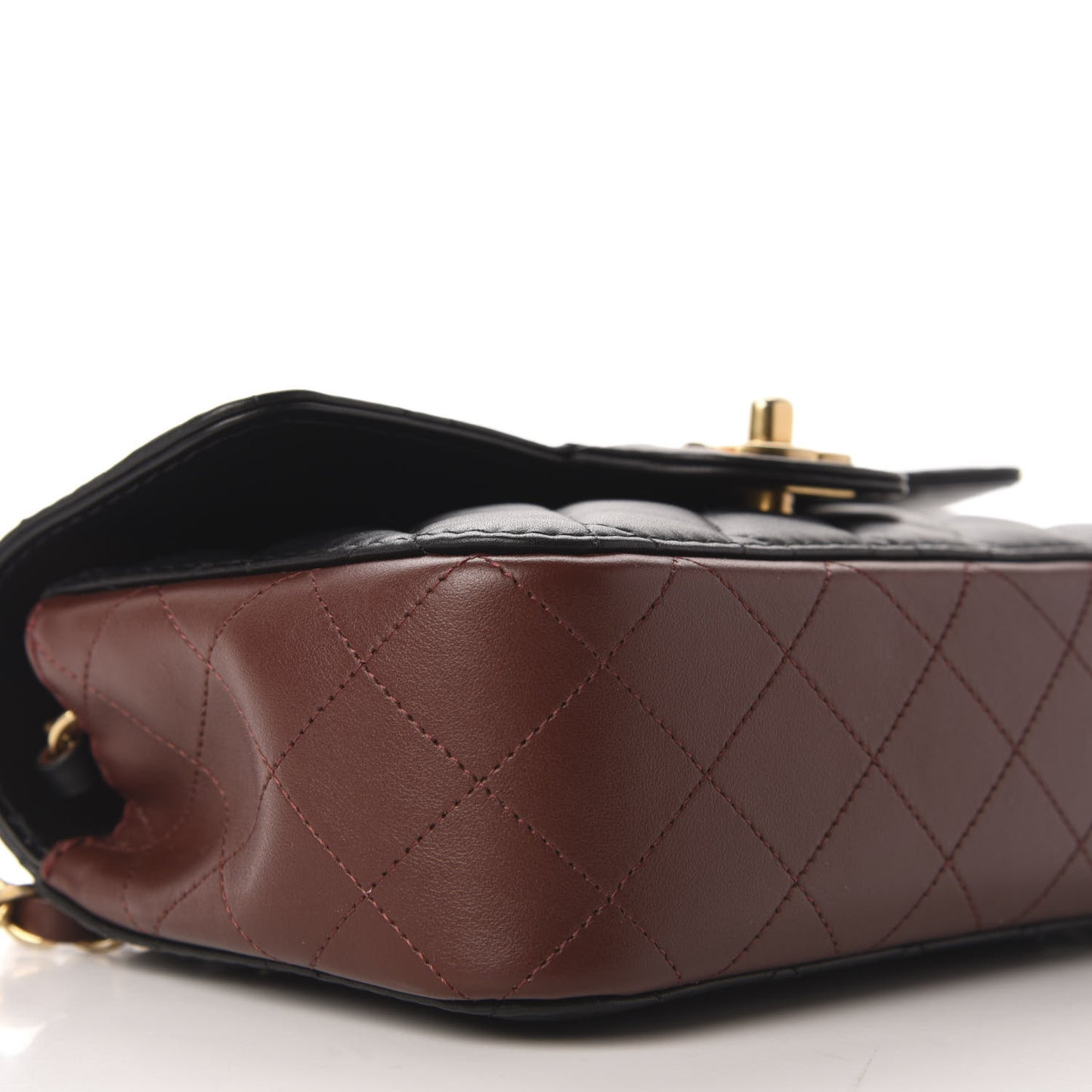 Calfskin Quilted Small Strap Into Flap Bag Black Brown