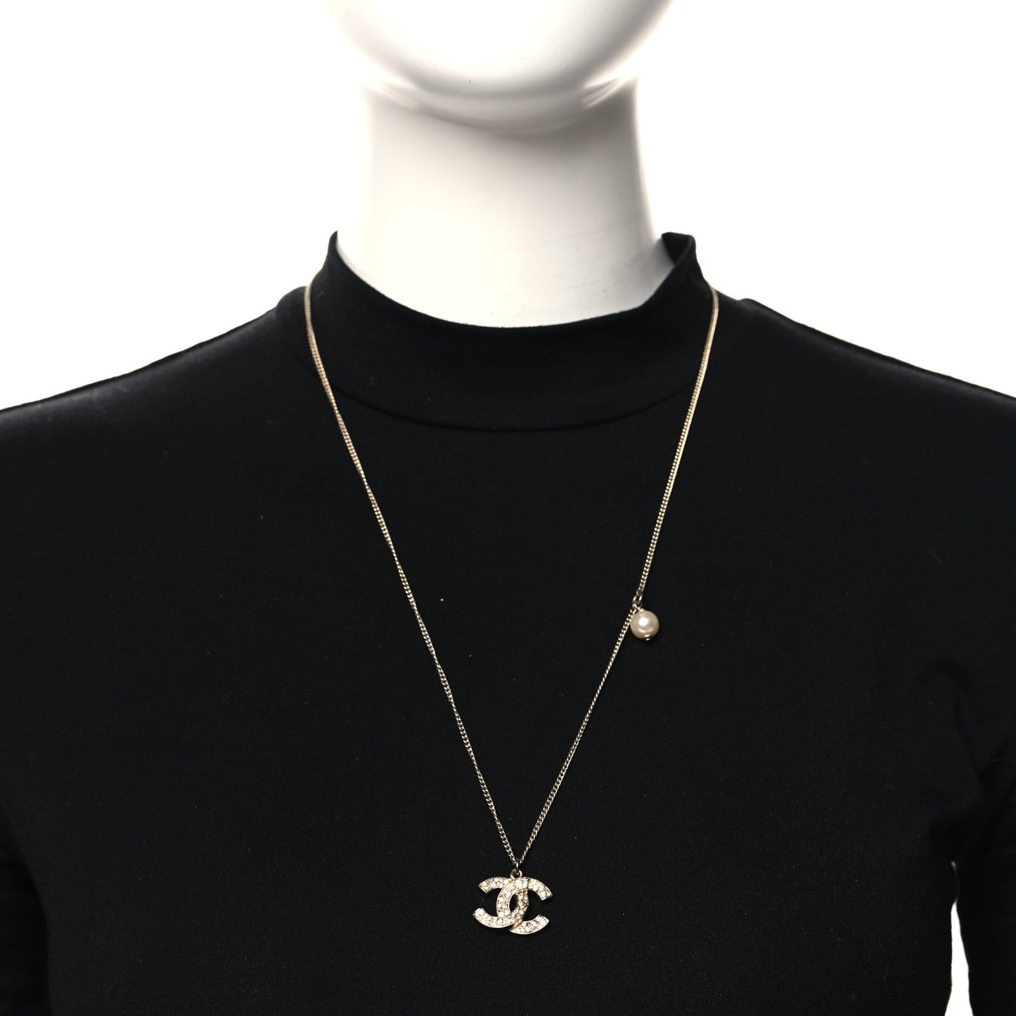 Crystal Pearl CC Pendant Necklace Gold