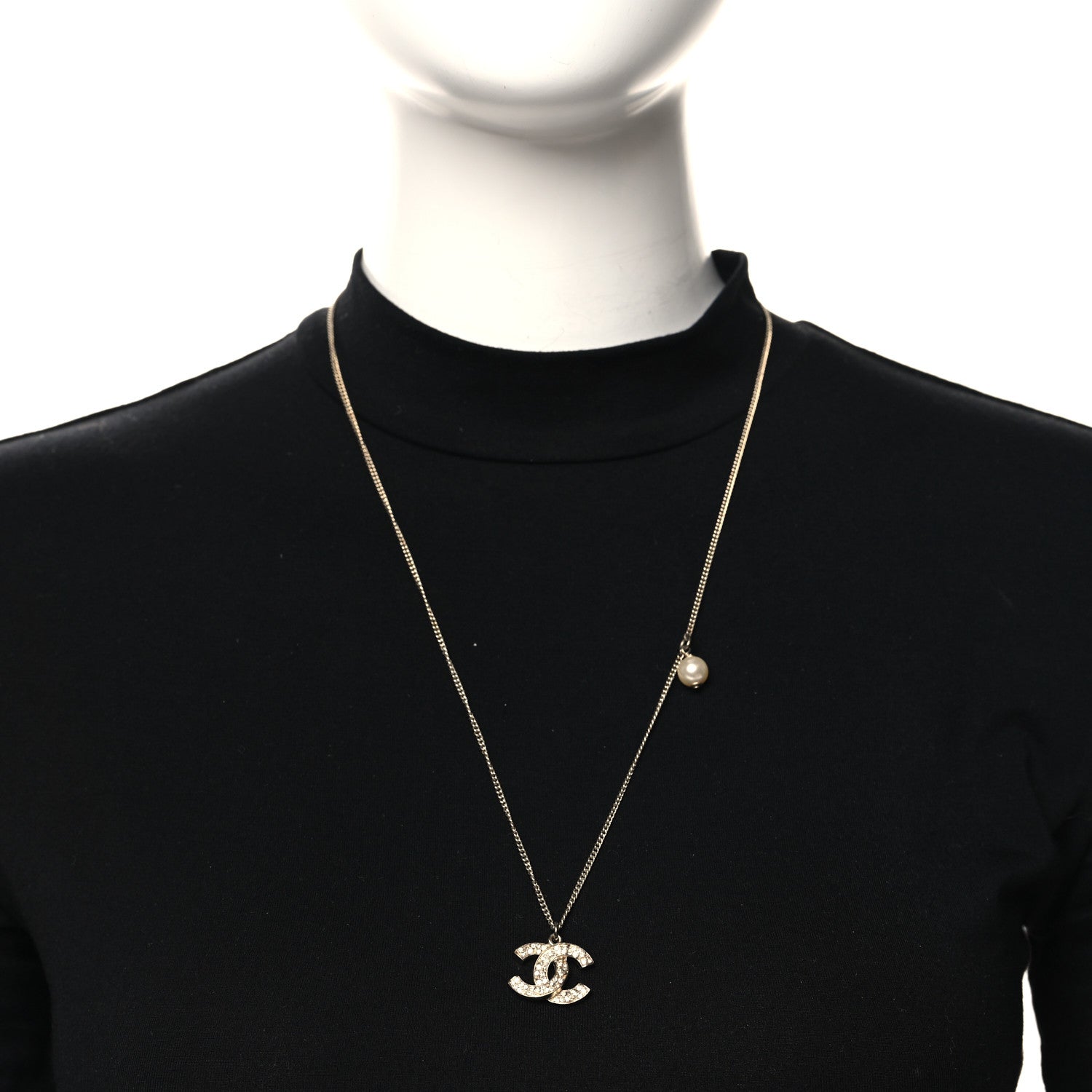 Chanel Crystal Pearl CC Pendant Necklace Gold 2 of 5