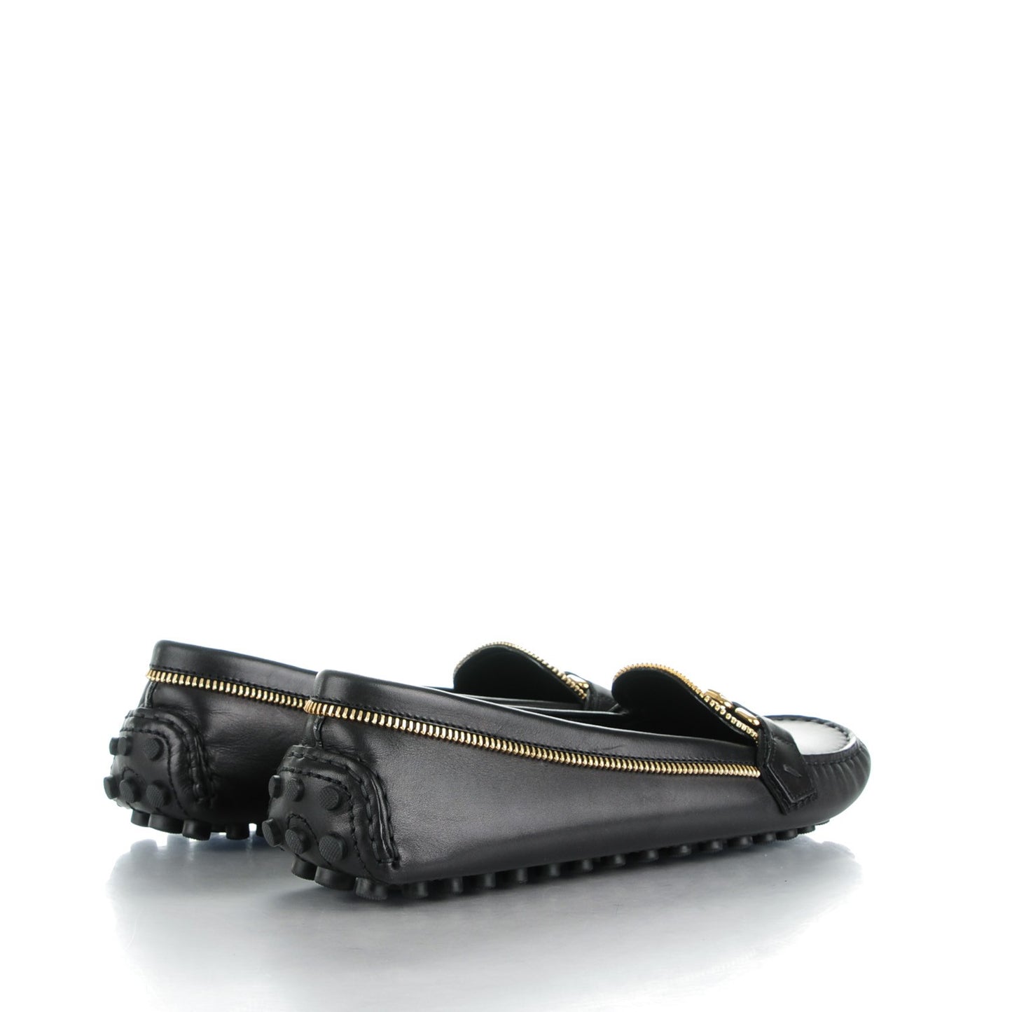 Calfskin Zipper Oxford Loafers 38.5 Black