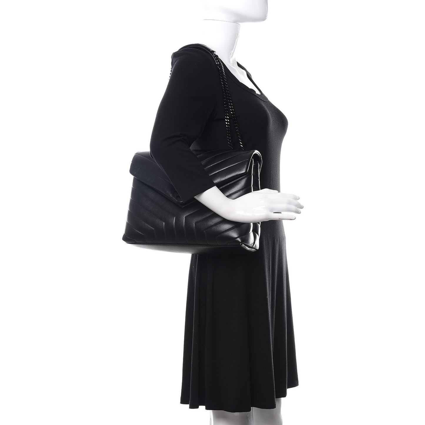 Calfskin Y Quilted Monogram Medium Loulou Chain Satchel Black