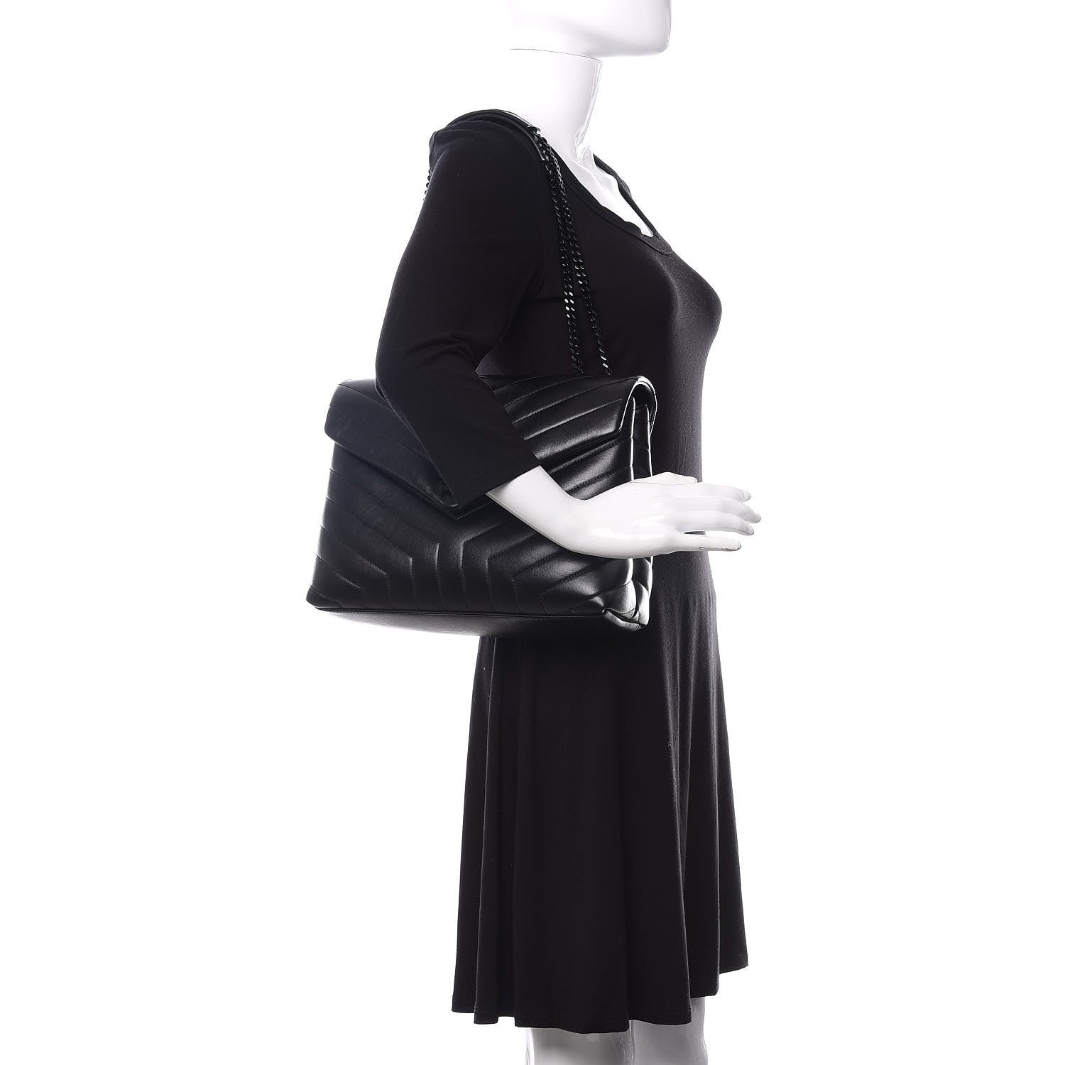 Saint Laurent Calfskin Y Quilted Monogram Medium Loulou Chain Satchel Black 2 of 11