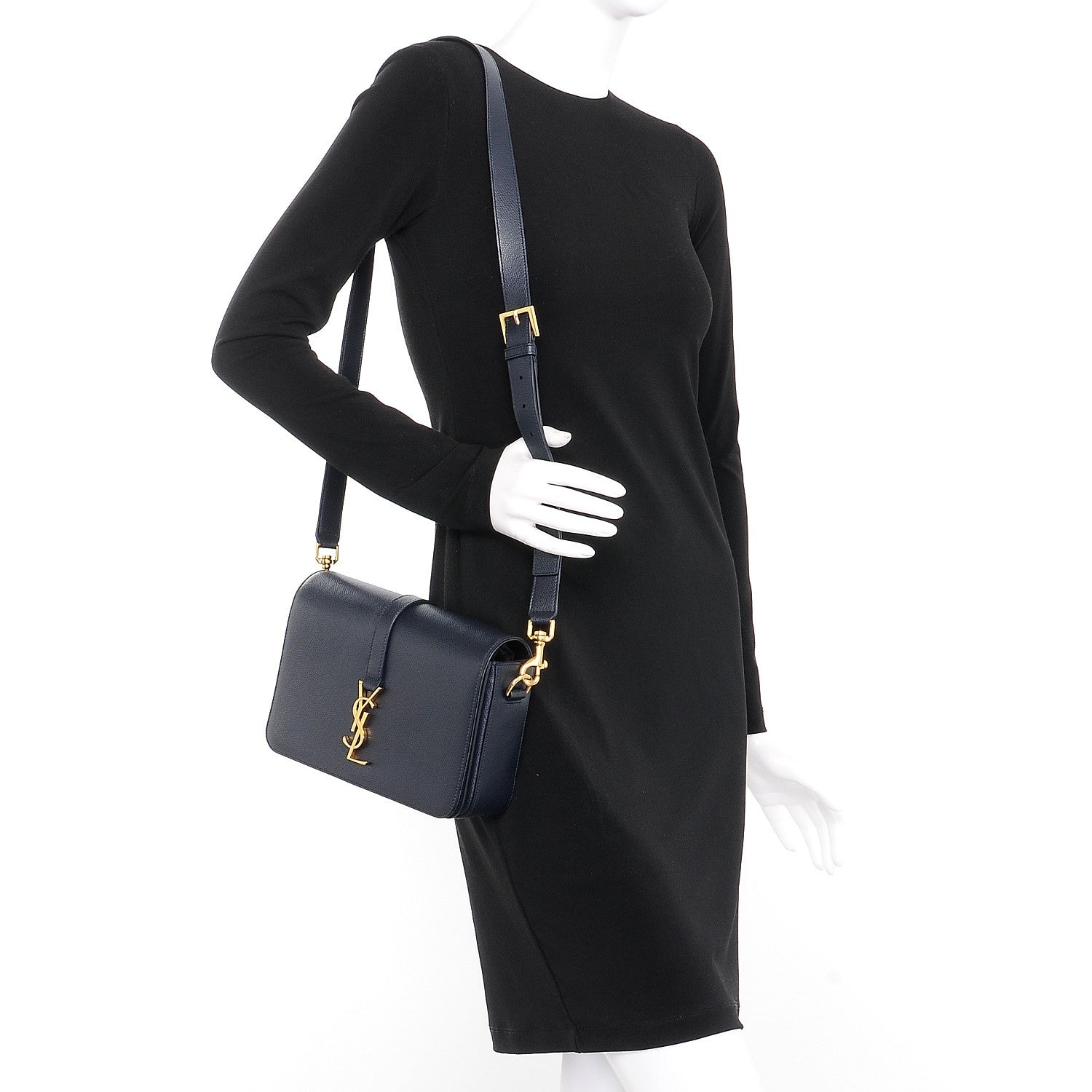 Saint Laurent Textured Calfskin Medium Classic Monogram Universite Bag Navy 2 of 7