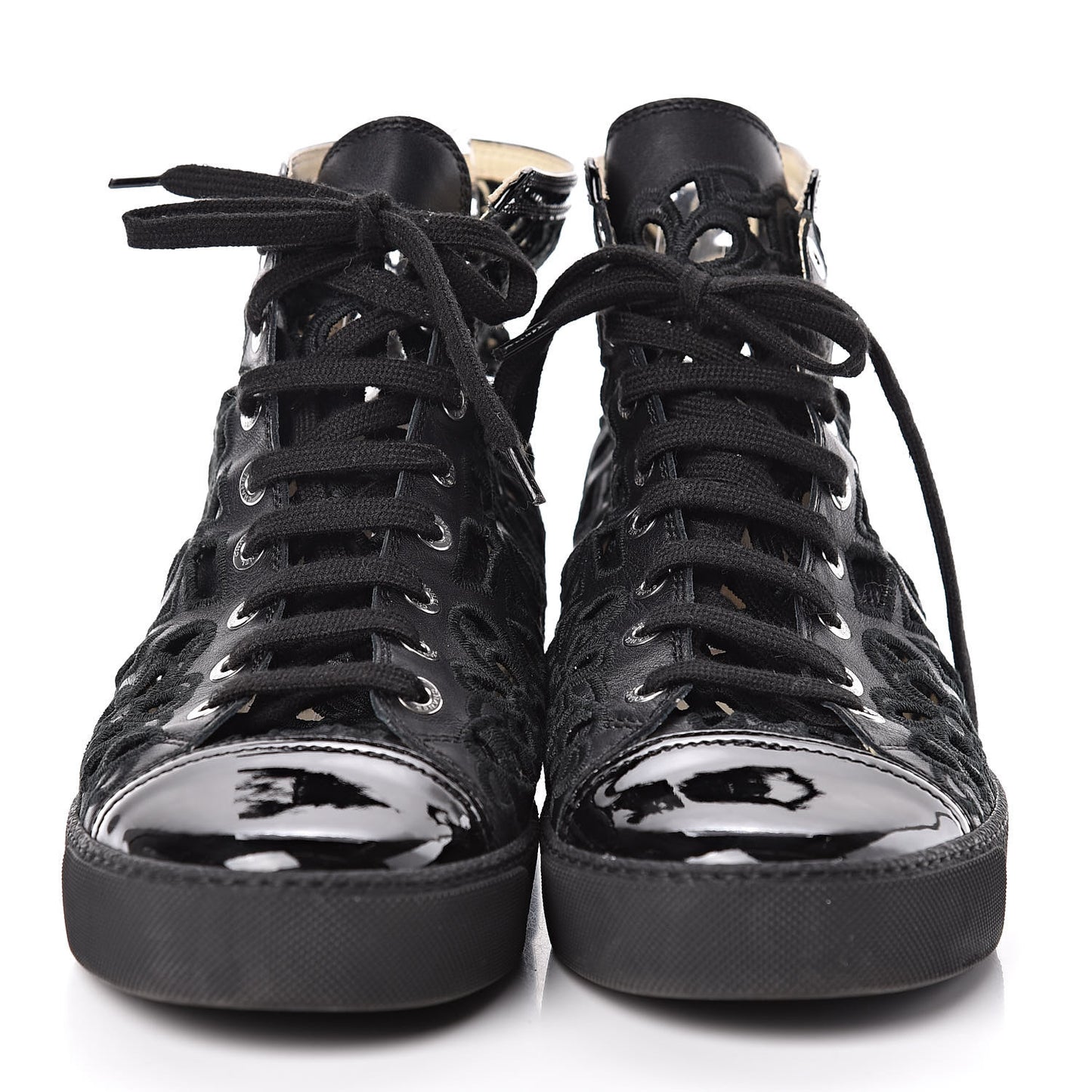 Patent Grained Goatskin Hollow Out Flower Sneakers 40.5 Black