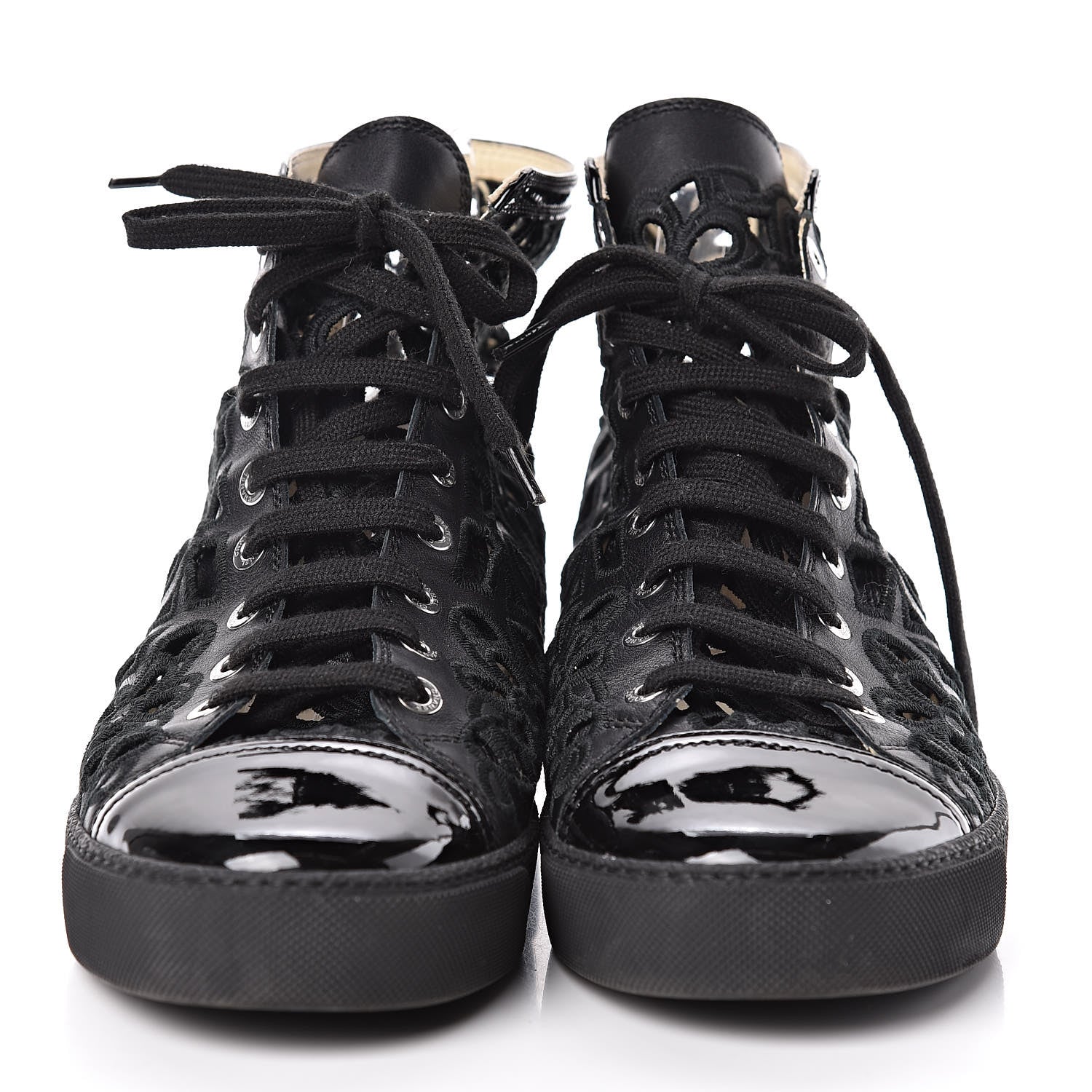 Chanel Patent Grained Goatskin Hollow Out Flower Sneakers 40.5 Black 2 of 7