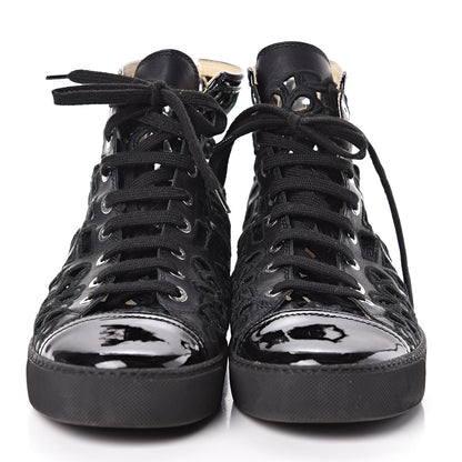 Chanel Patent Grained Goatskin Hollow Out Flower Sneakers 40.5 Black 2 of 7