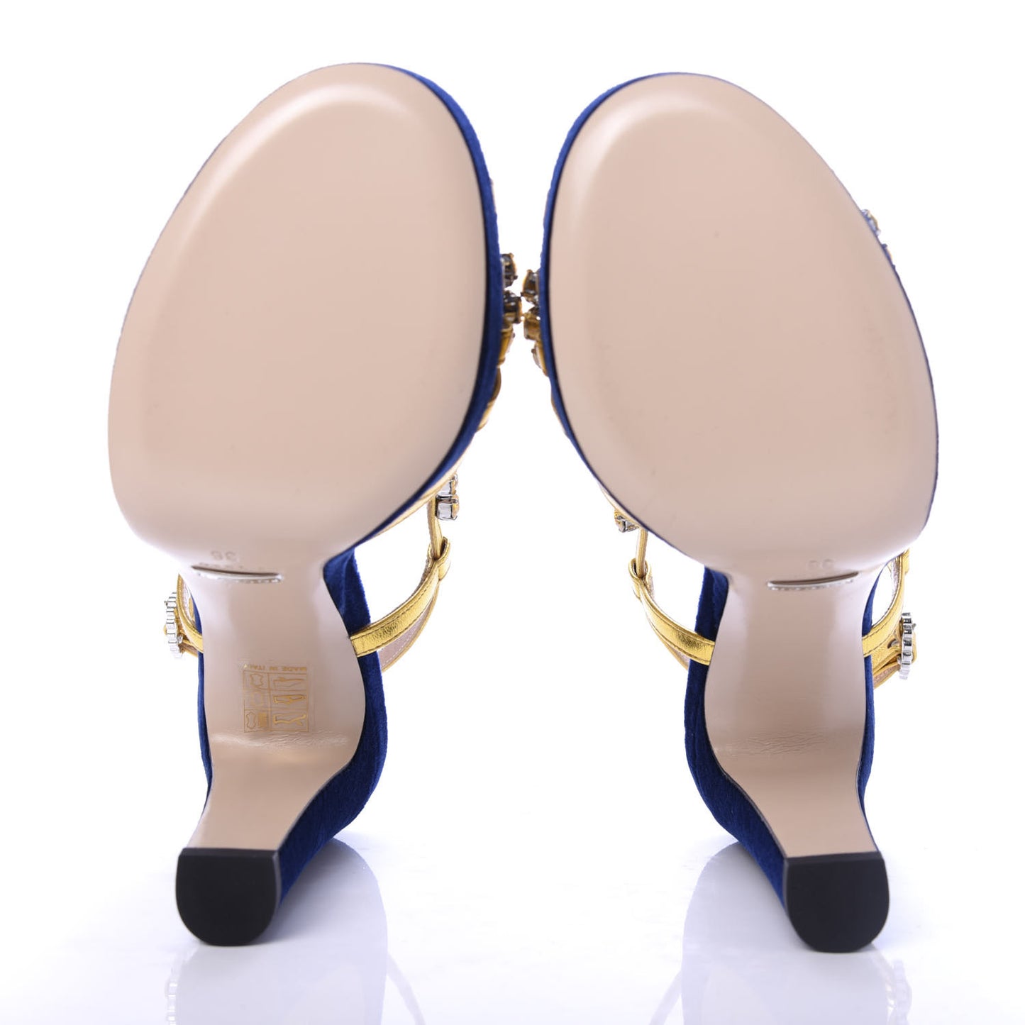 Velvet Crystal Zephyra Slingback Platform High Heel Sandals 36 Blue Gold