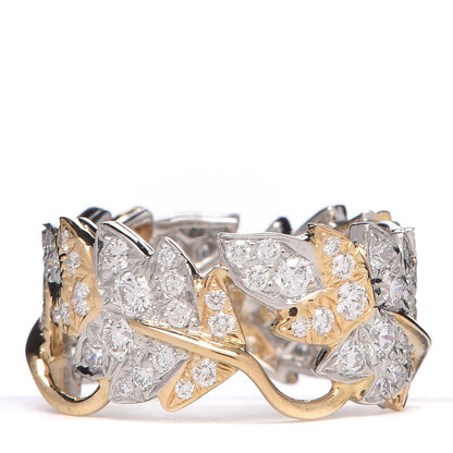 Tiffany 18K Yellow Gold Platinum Diamond Schlumberger Four Leaves Ring 54 7 1 of 4