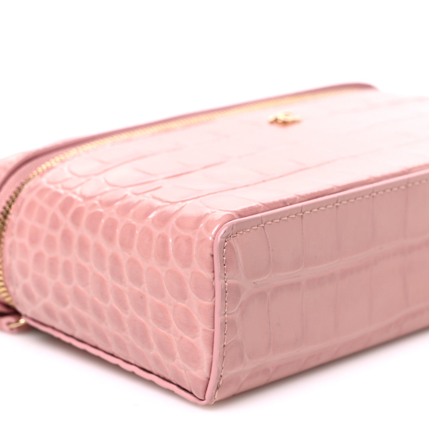 Chanel Calfskin Crocodile Embossed Crococo Top Handle Slim Vanity Case With Chain Light Pink 9 of 11