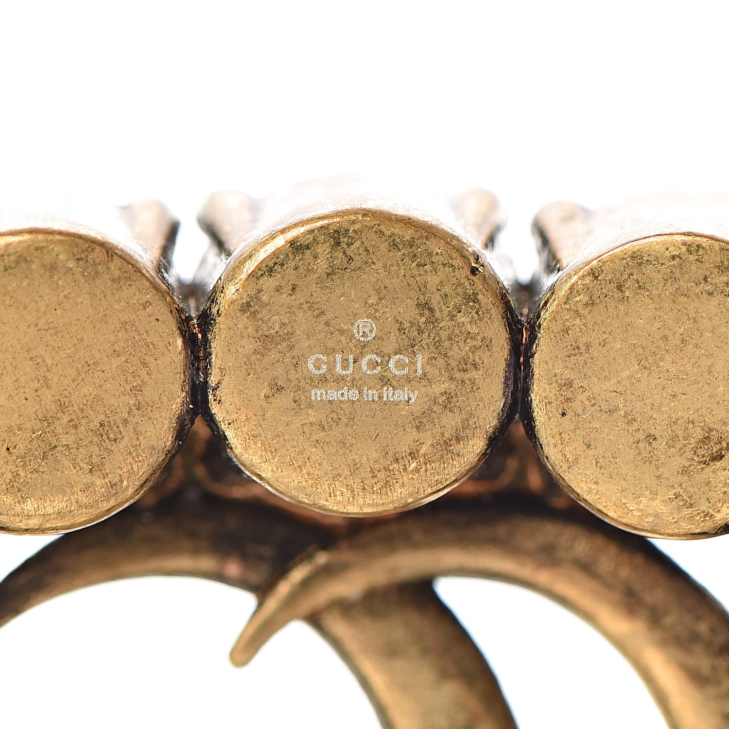 Gucci Metal Crystal Double G Brooch Aged Gold 4 of 5
