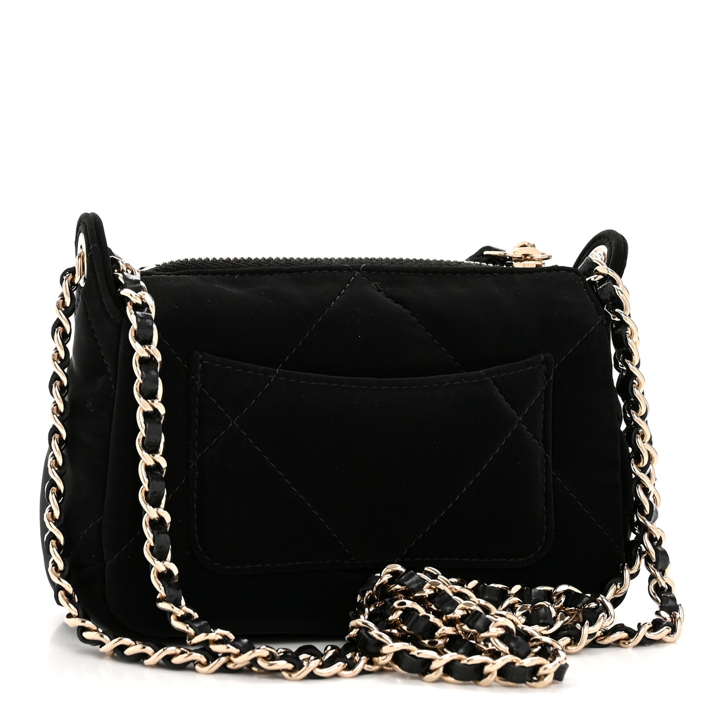 Velvet Effect Nylon Shiny Crumpled Calfskin Mini Quilted Chanel 25 Clutch With Chain Black