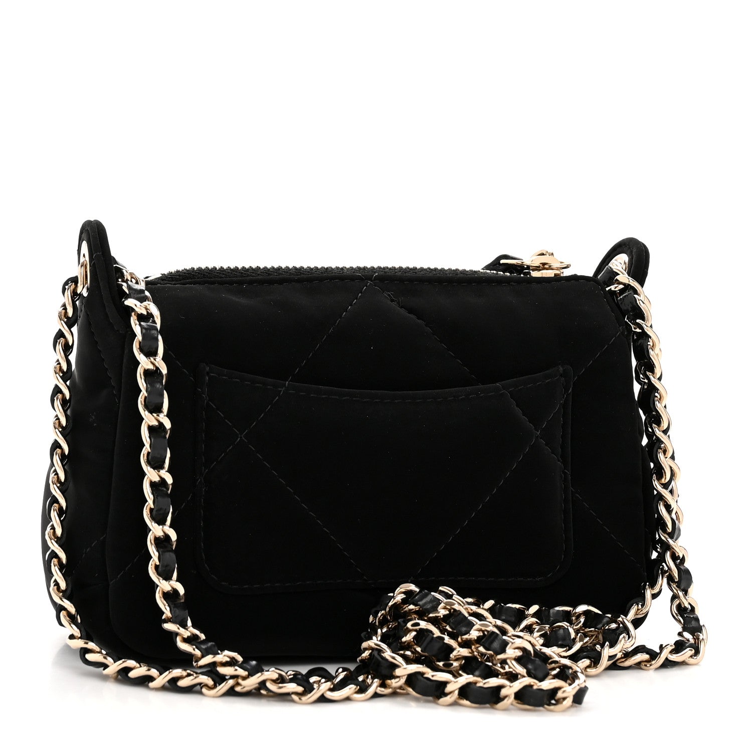 Chanel Velvet Effect Nylon Shiny Crumpled Calfskin Mini Quilted Chanel 25 Clutch With Chain Black 4 of 14