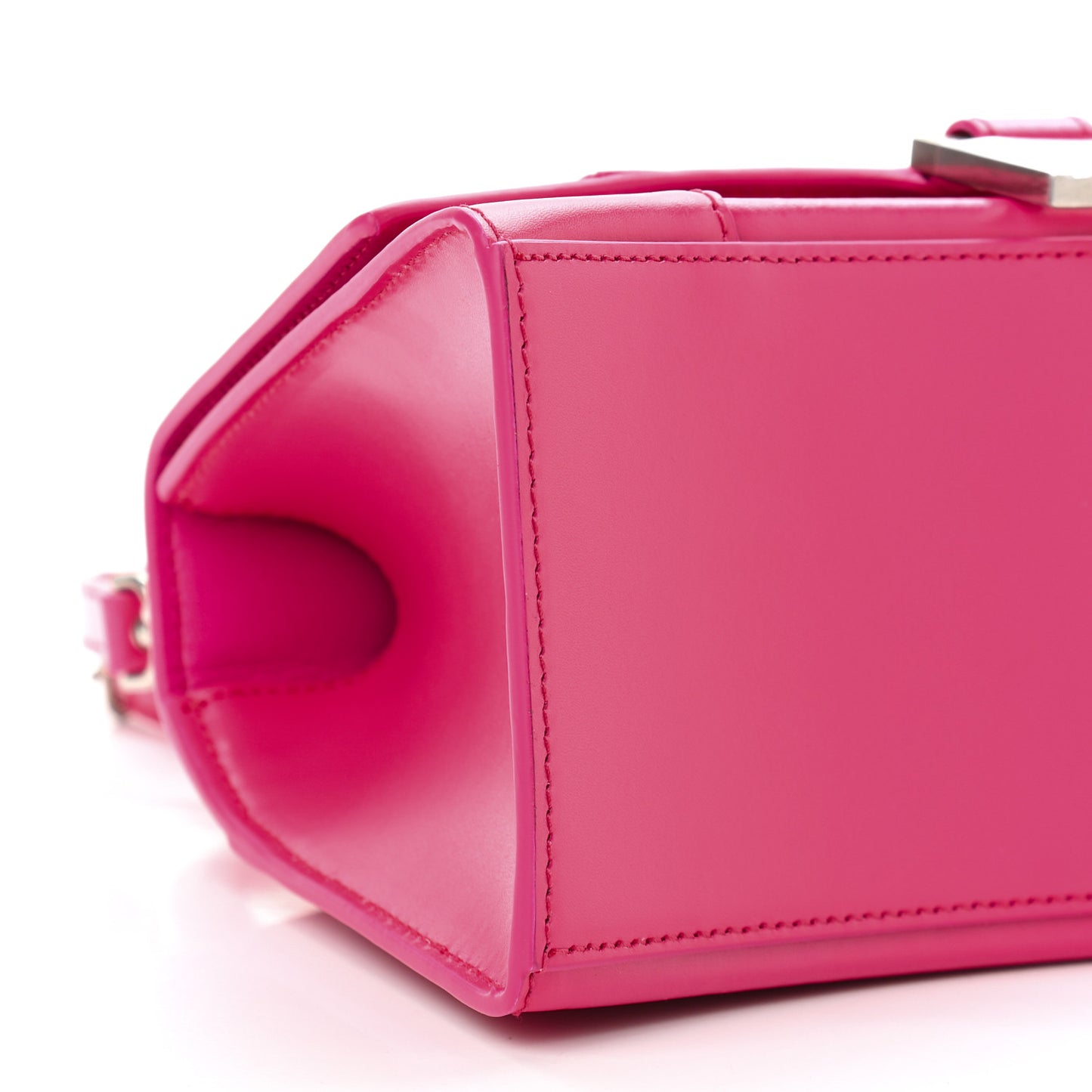Shiny Box Calfskin Small Hourglass Top Handle Bag Acid Fuchsia
