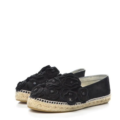 Chanel Suede Camellia CC Espadrilles 39 Black 3 of 12