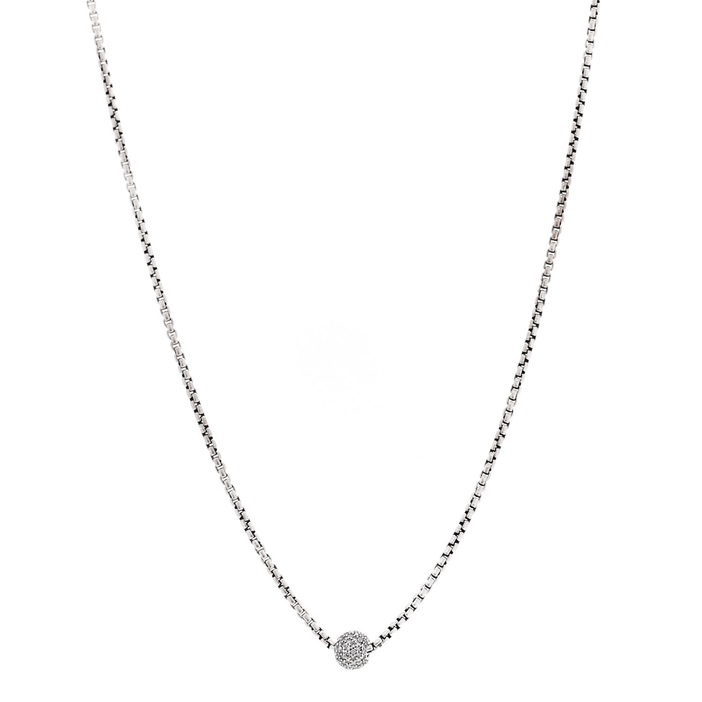 Sterling Silver Diamond Pave Ball Pendant Necklace