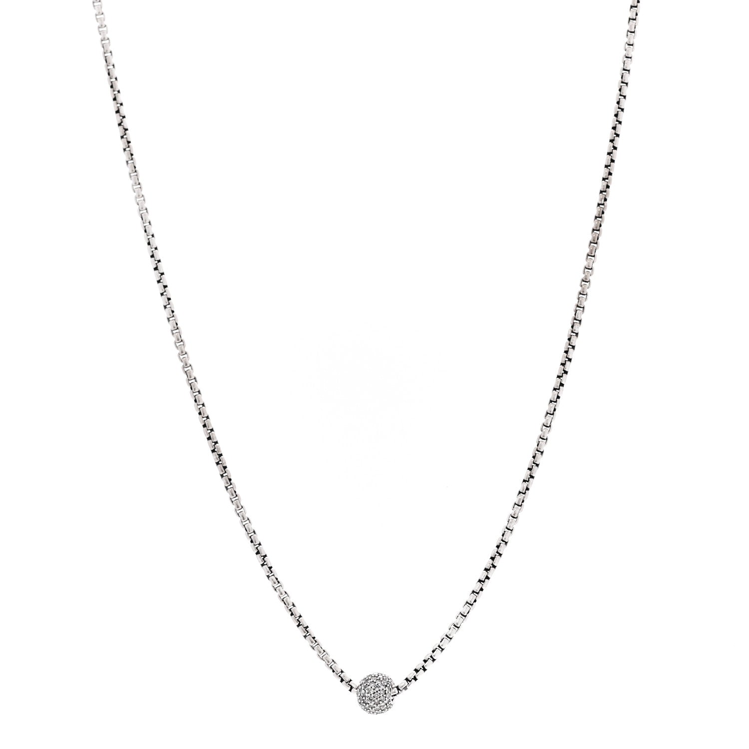 David Yurman Sterling Silver Diamond Pave Ball Pendant Necklace 1 of 5