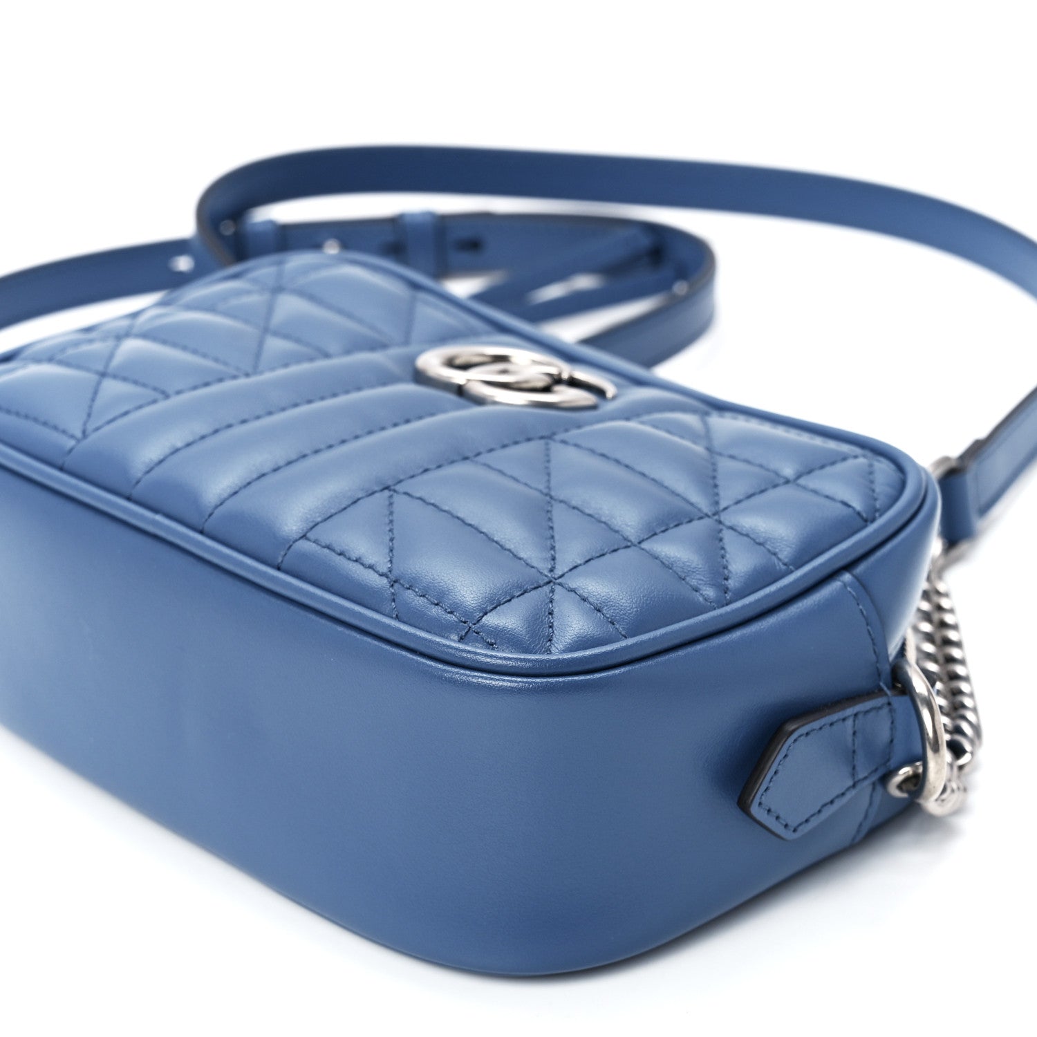 Gucci Calfskin Matelasse Aria Mini GG Marmont Chain Shoulder Bag Clear Blue 12 of 12