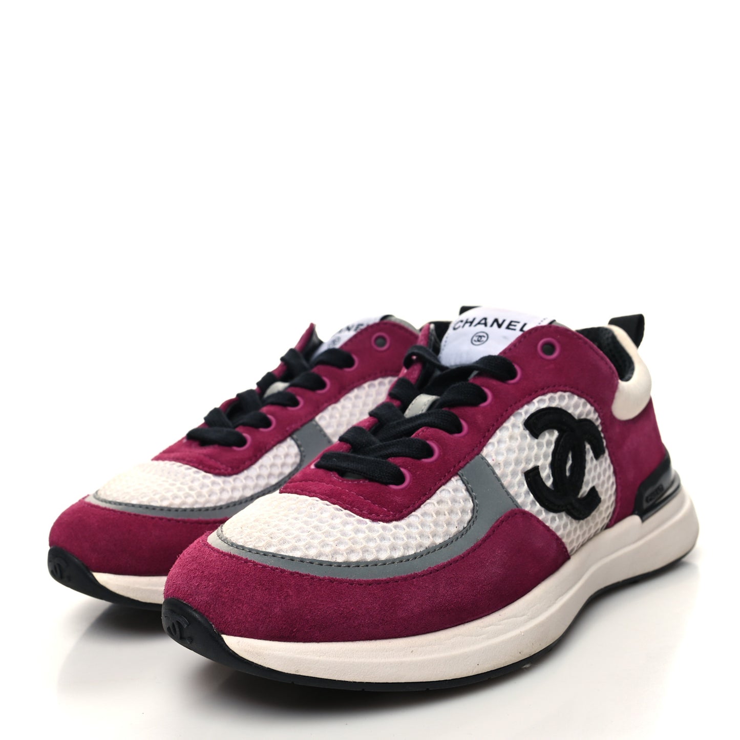 Mesh Suede Calfskin Womens CC Sneakers 37 White Dark Pink Grey