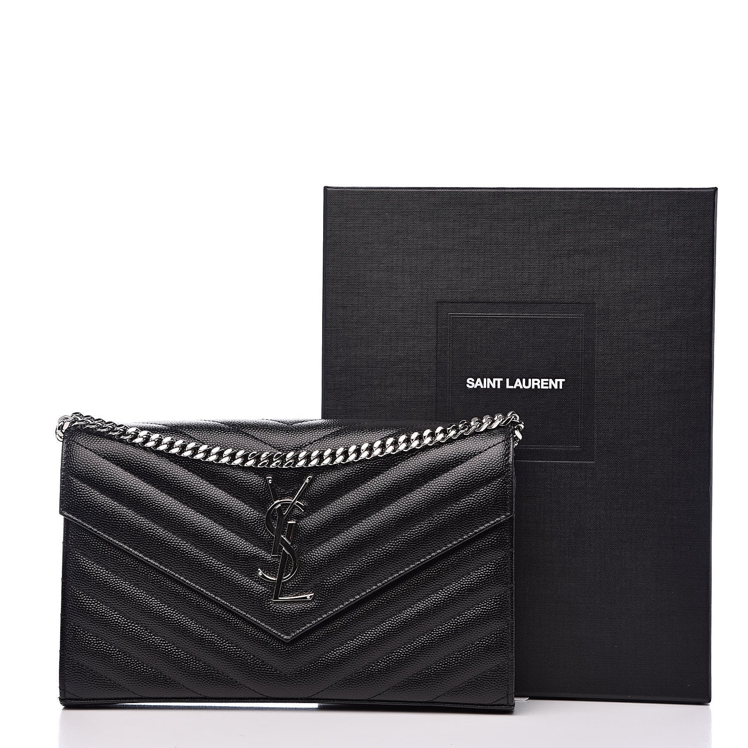 Saint Laurent Grain De Poudre Matelasse Chevron Monogram Chain Wallet Black 9 of 9