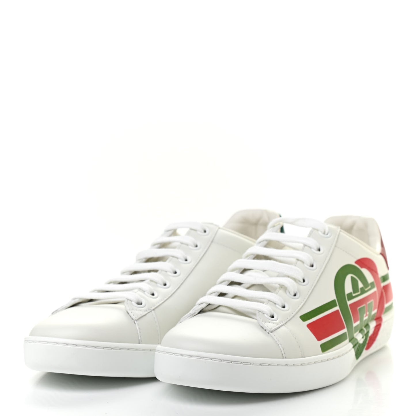 Calfskin Interlocking G Womens New Ace Sneakers 38.5 White Red Flame Green