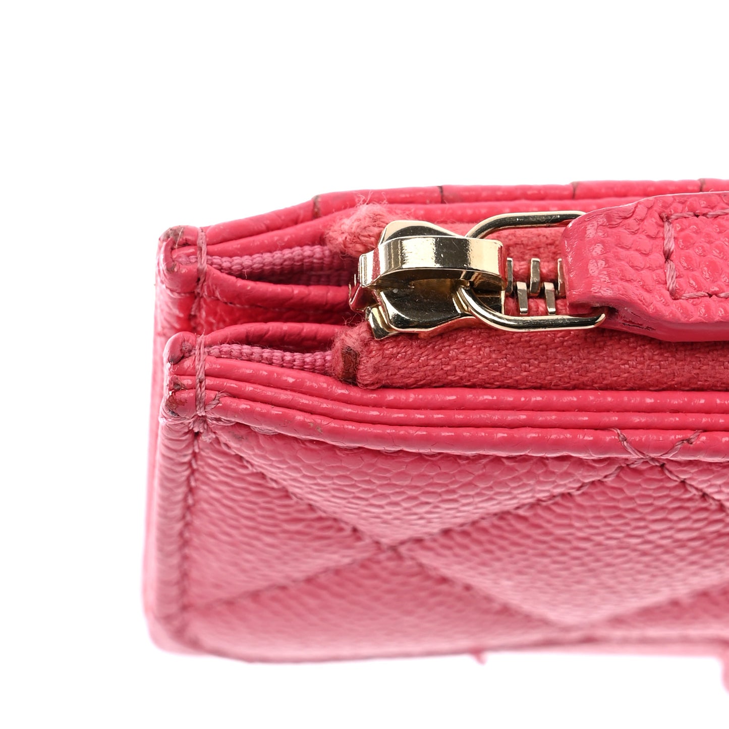 Caviar Quilted Flap Zip Card Holder Dark Pink