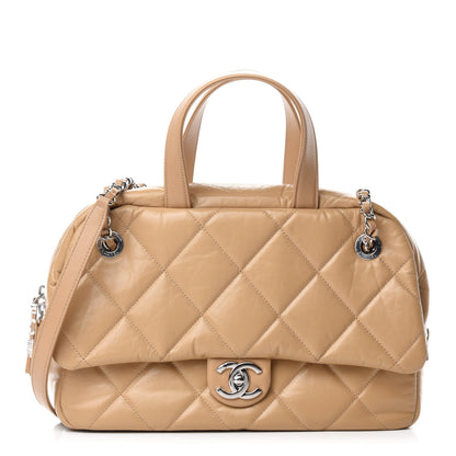 Chanel Aged Calfskin Quilted Small Express Bowling Bag Beige 1 of 11
