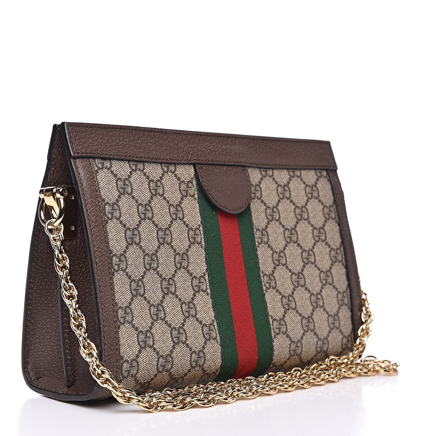GG Supreme Monogram Web Small Ophidia Chain Shoulder Bag Brown