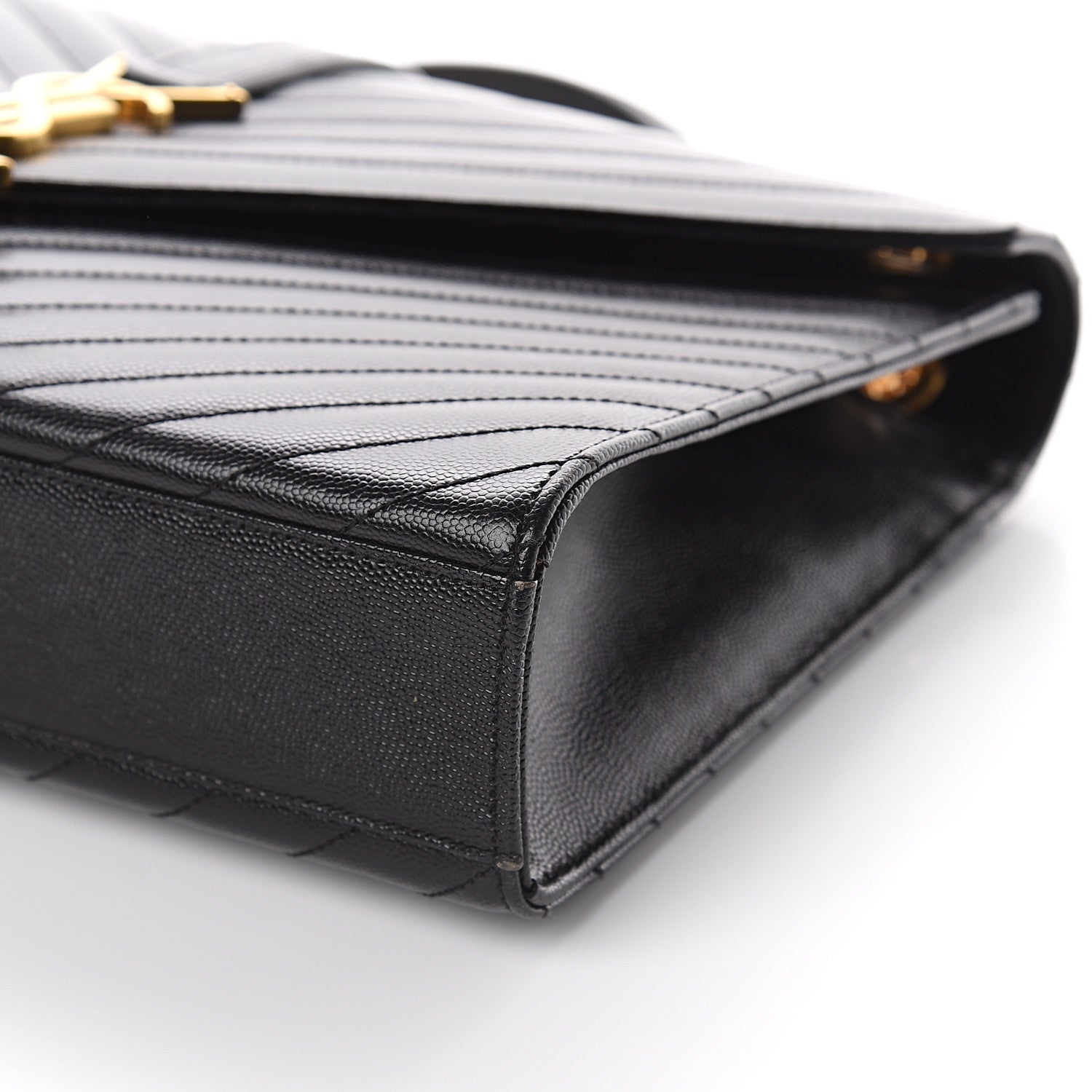 Saint Laurent Grain De Poudre Matelasse Chevron Large Monogram Satchel Black 7 of 7