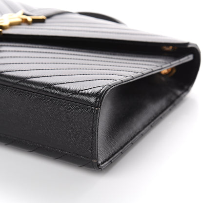 Saint Laurent Grain De Poudre Matelasse Chevron Large Monogram Satchel Black 7 of 7