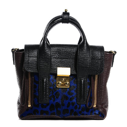 3.1 Phillip Lim 3.1 Grained Calfskin Leopard Calf Hair Mini Pashli Satchel Navy Dark Chocolate Black 1 of 12