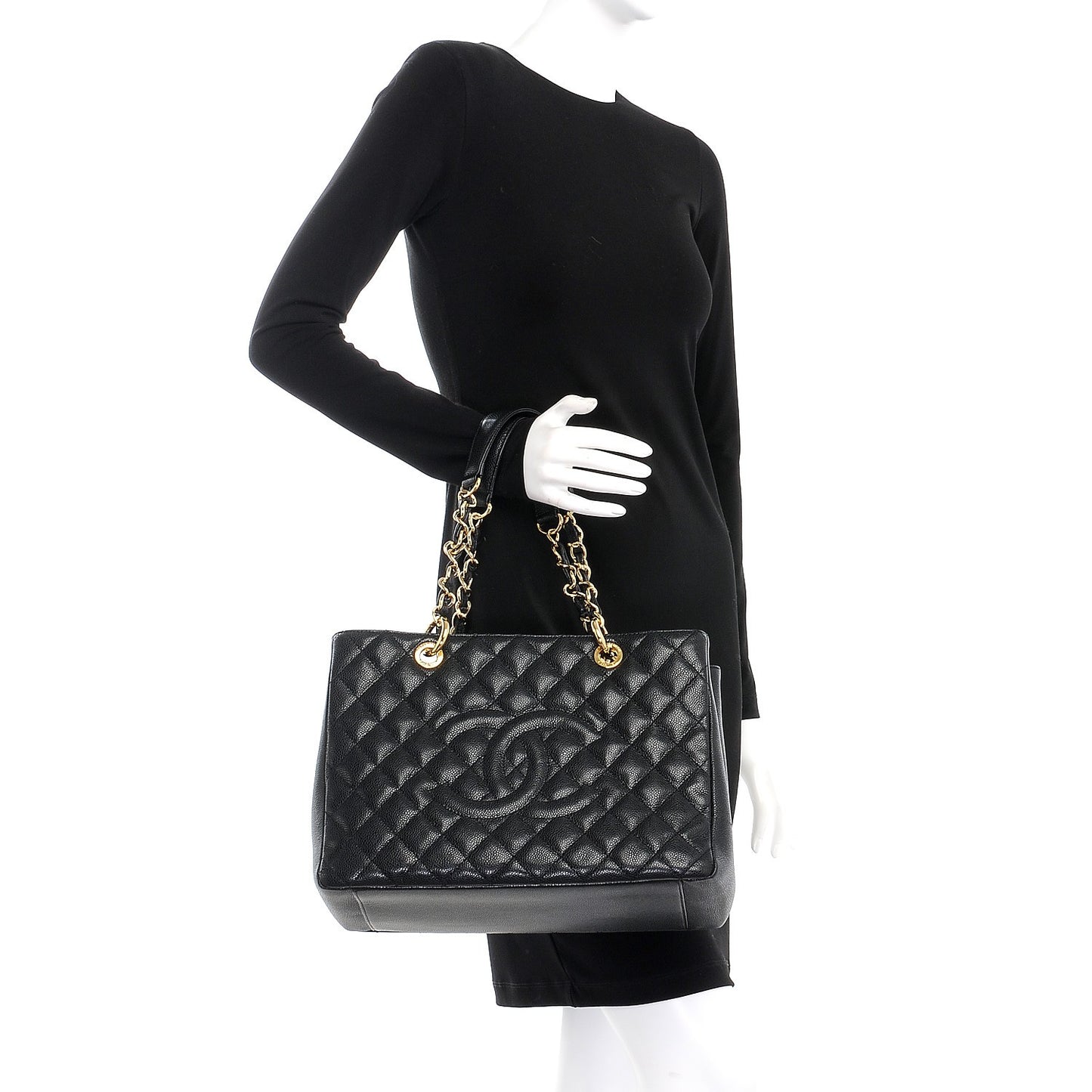 Caviar Quilted Grand Shopping Tote GST Black