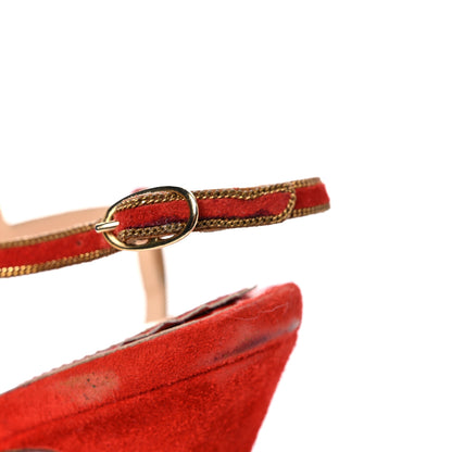 Christian Louboutin Veau Velours 20 Ans Chain Troisronds 140 Sandals 36.5 Mandarin Red Gold 14 of 25