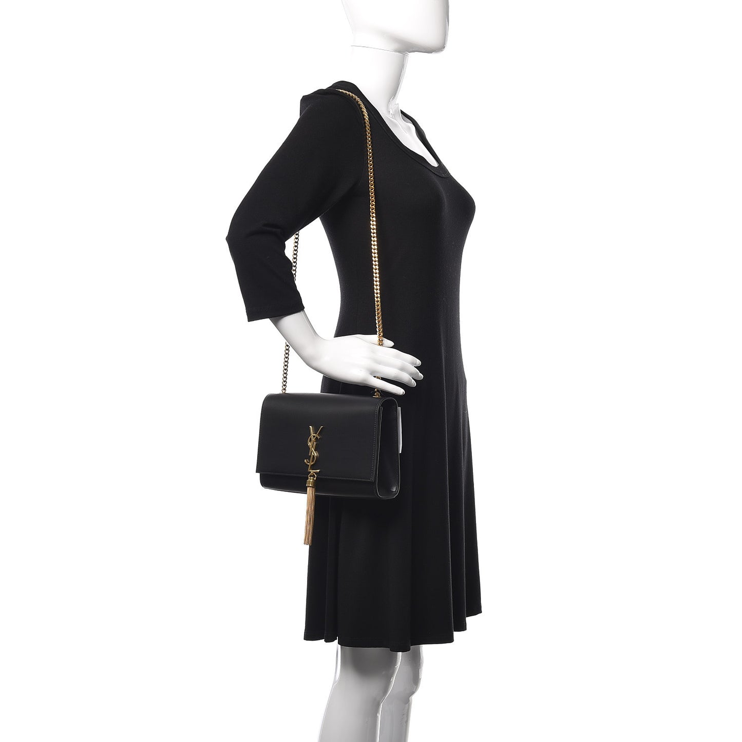 Smooth Calfskin Medium Classic Monogram Kate Tassel Satchel Black