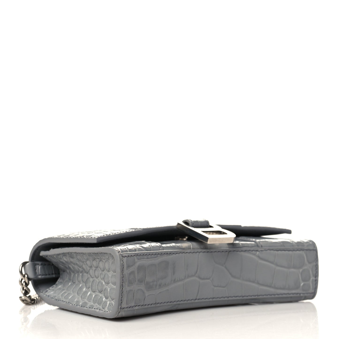 Shiny Calfskin Crocodile Embossed Hourglass Chain Bag Balenciaga Grey