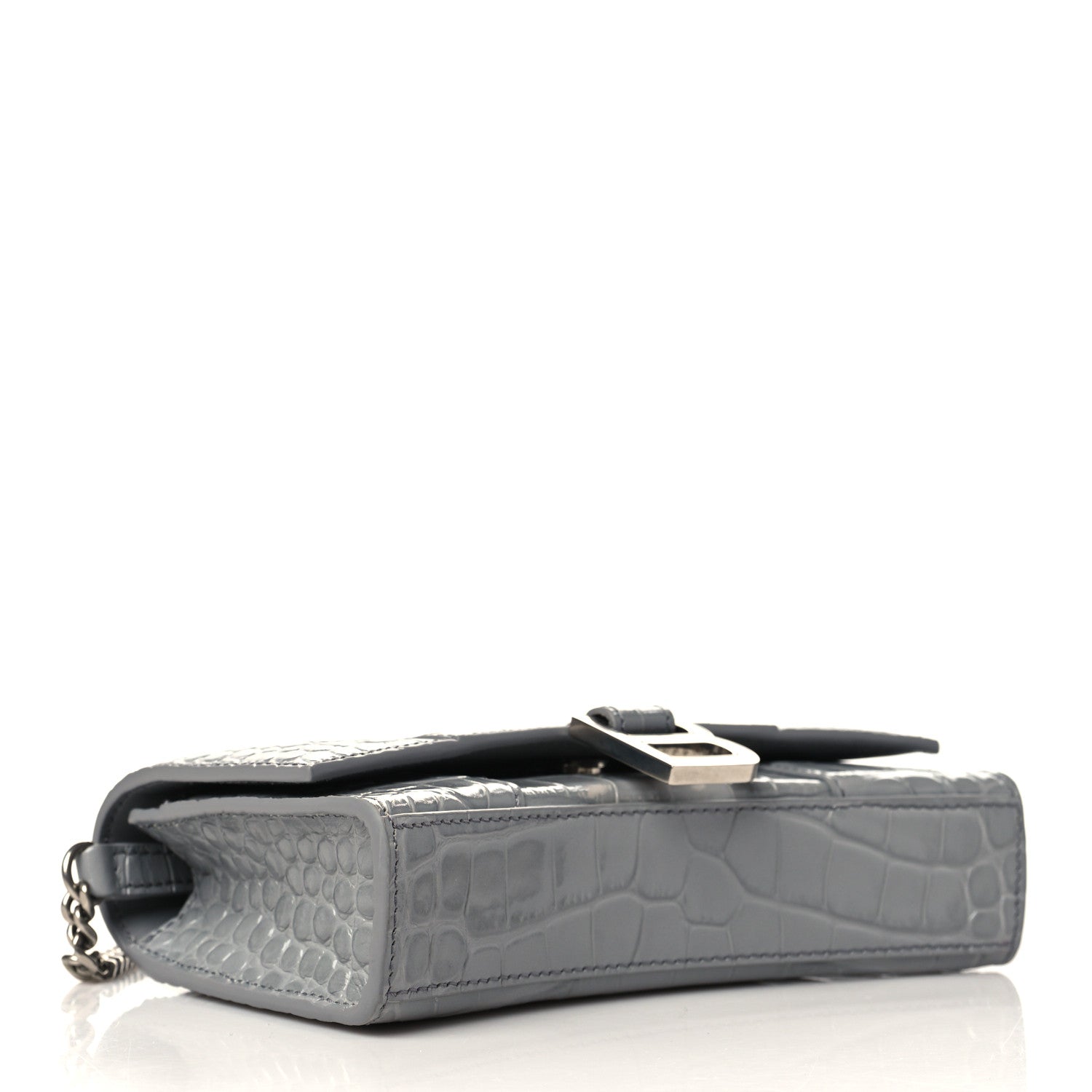 Balenciaga Shiny Calfskin Crocodile Embossed Hourglass Chain Bag Balenciaga Grey 3 of 5