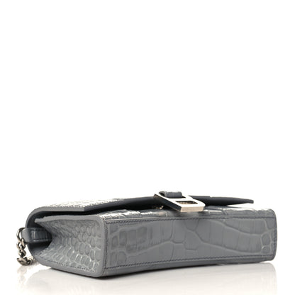 Balenciaga Shiny Calfskin Crocodile Embossed Hourglass Chain Bag Balenciaga Grey 3 of 5