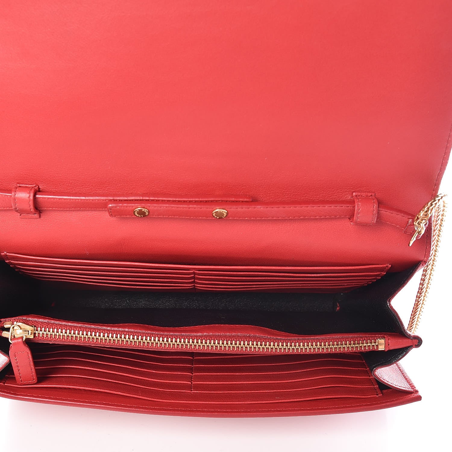 Saint Laurent Calfskin Classic Y Ligne Chain Wallet Red 5 of 13