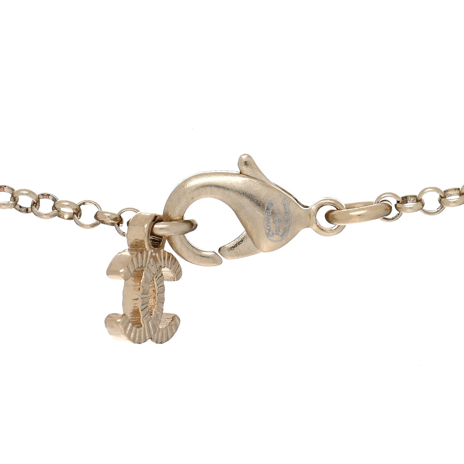 Chanel Resin Crystal CC Heart Necklace Pearly White Gold 4 of 4
