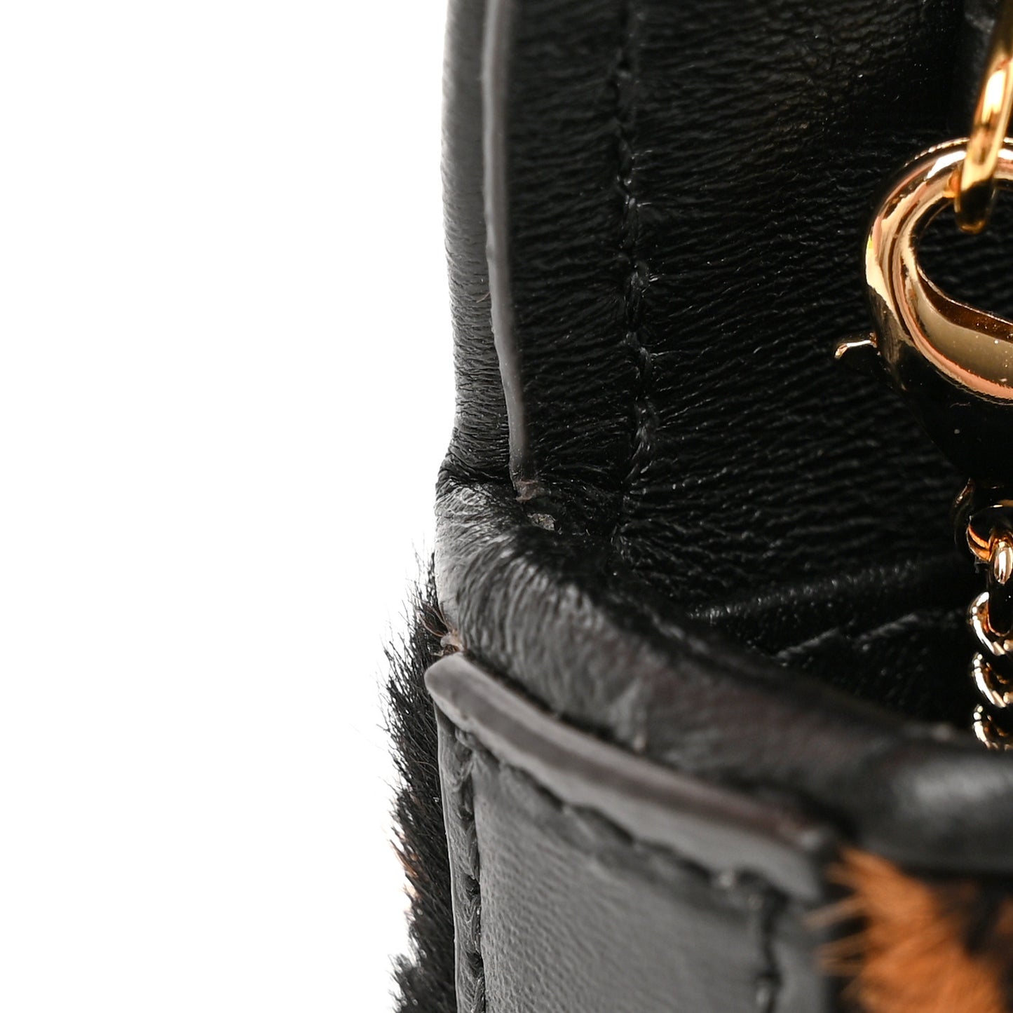 Sheared Sheepskin Vitello King FF Nano Baguette Charm Tobacco Moro Black