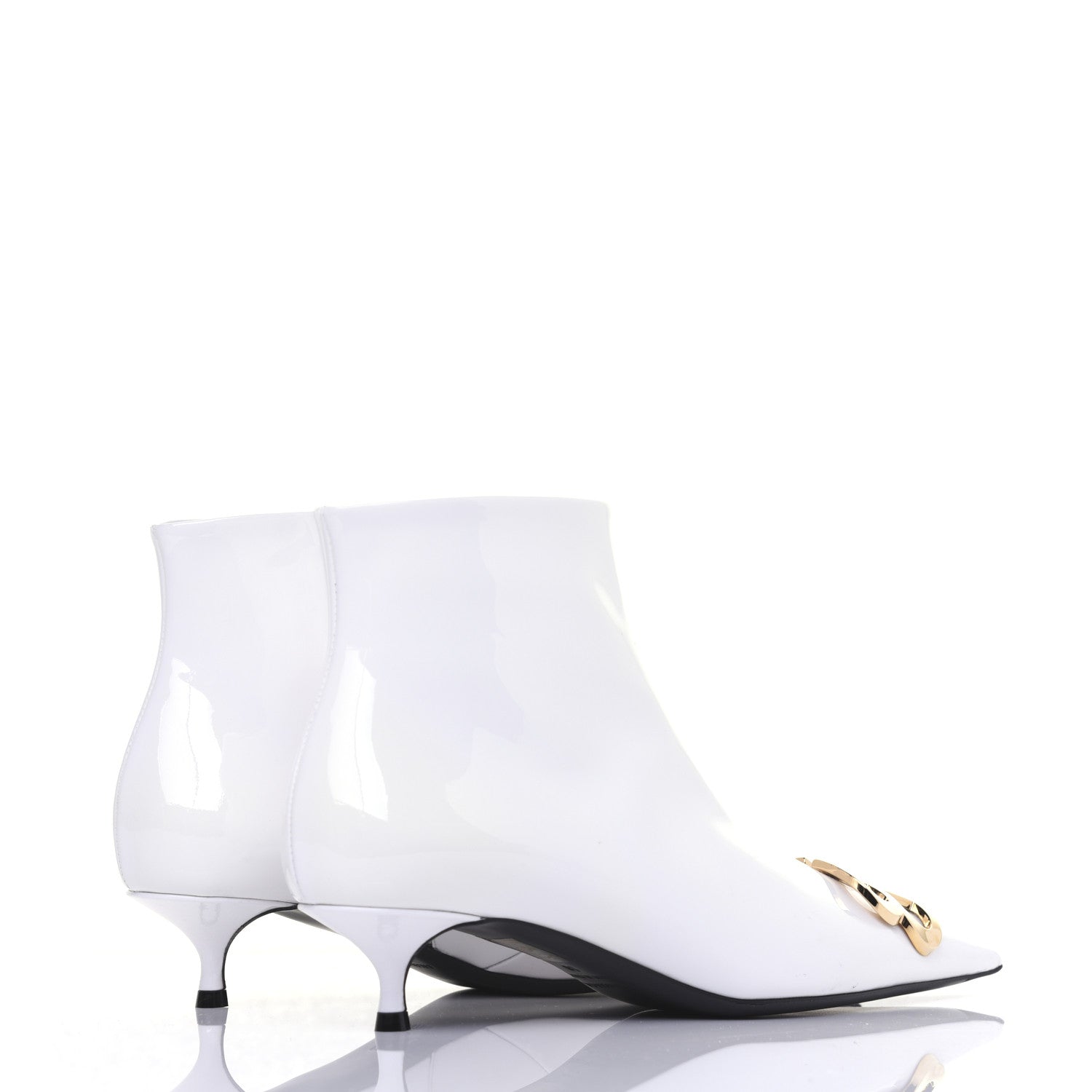 Balenciaga Patent BB Pointy Toe Ankle Booties 38 Optical White 4 of 13