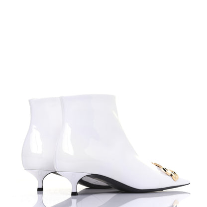 Balenciaga Patent BB Pointy Toe Ankle Booties 38 Optical White 4 of 13