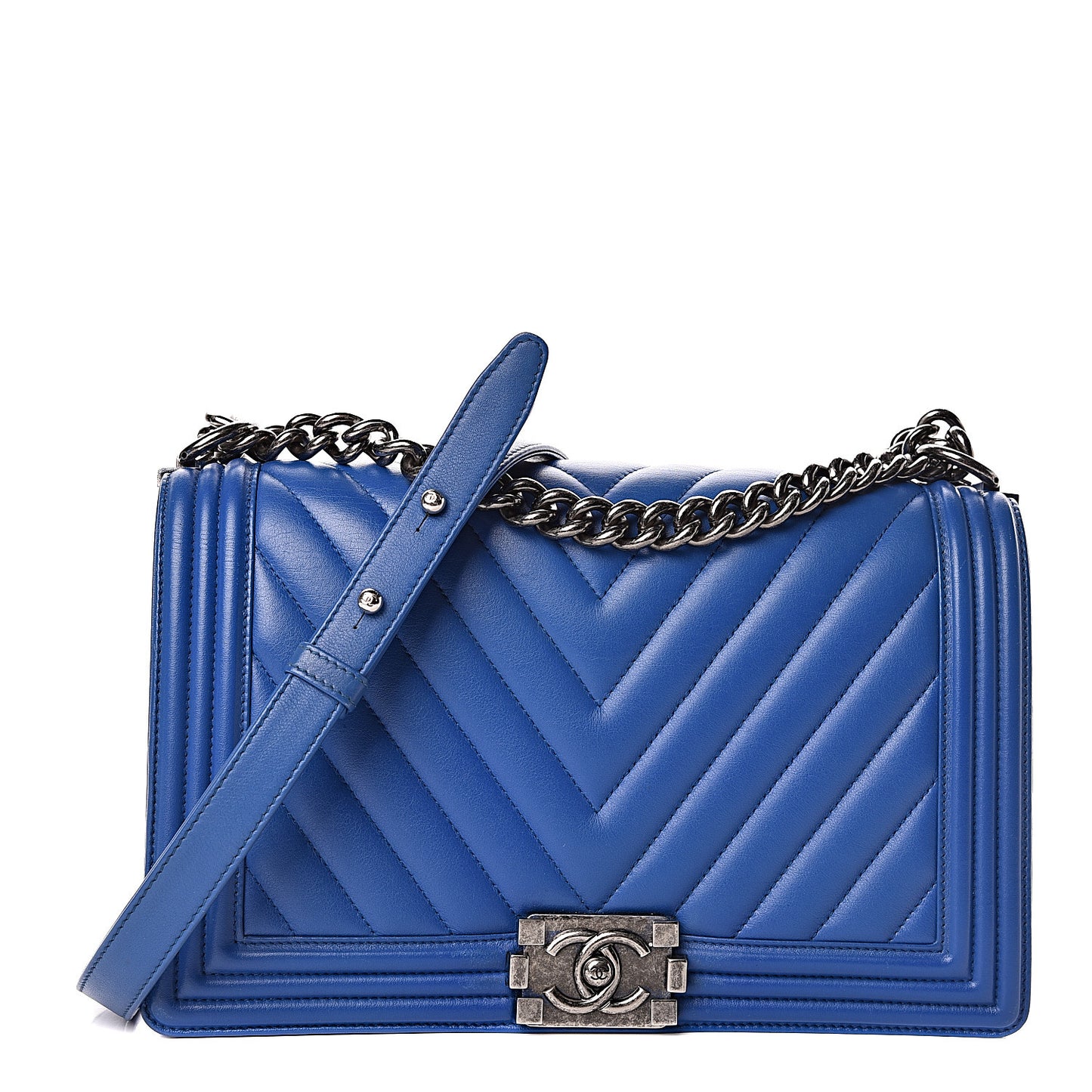 Lambskin Chevron Quilted New Medium Boy Flap Blue