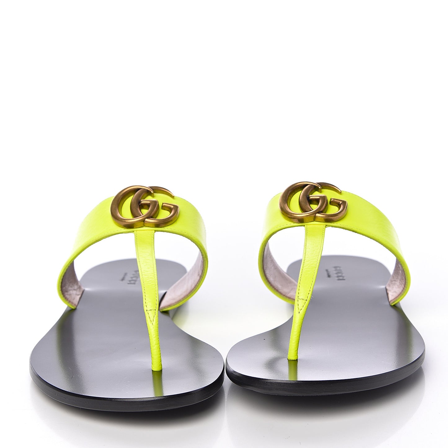 Calfskin GG Marmont Thong Sandals 40.5 Yellow Fluo